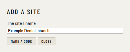 Add a site: a name, then a one-time code