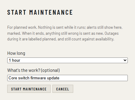 The Start maintenance dialog