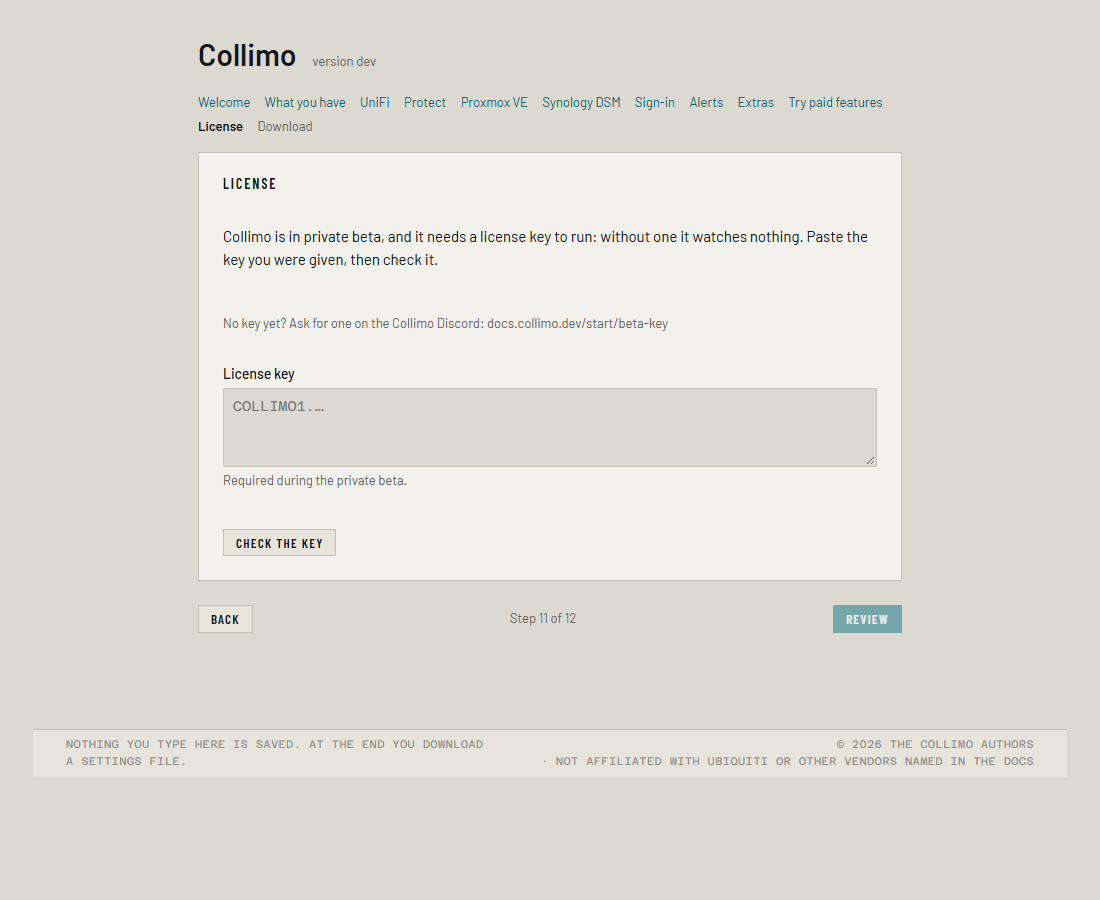 The download page, with the steps to load the file into the stack